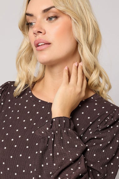 Yours Curve Chocolate Brown Polka Dot Textured Maxi Dress