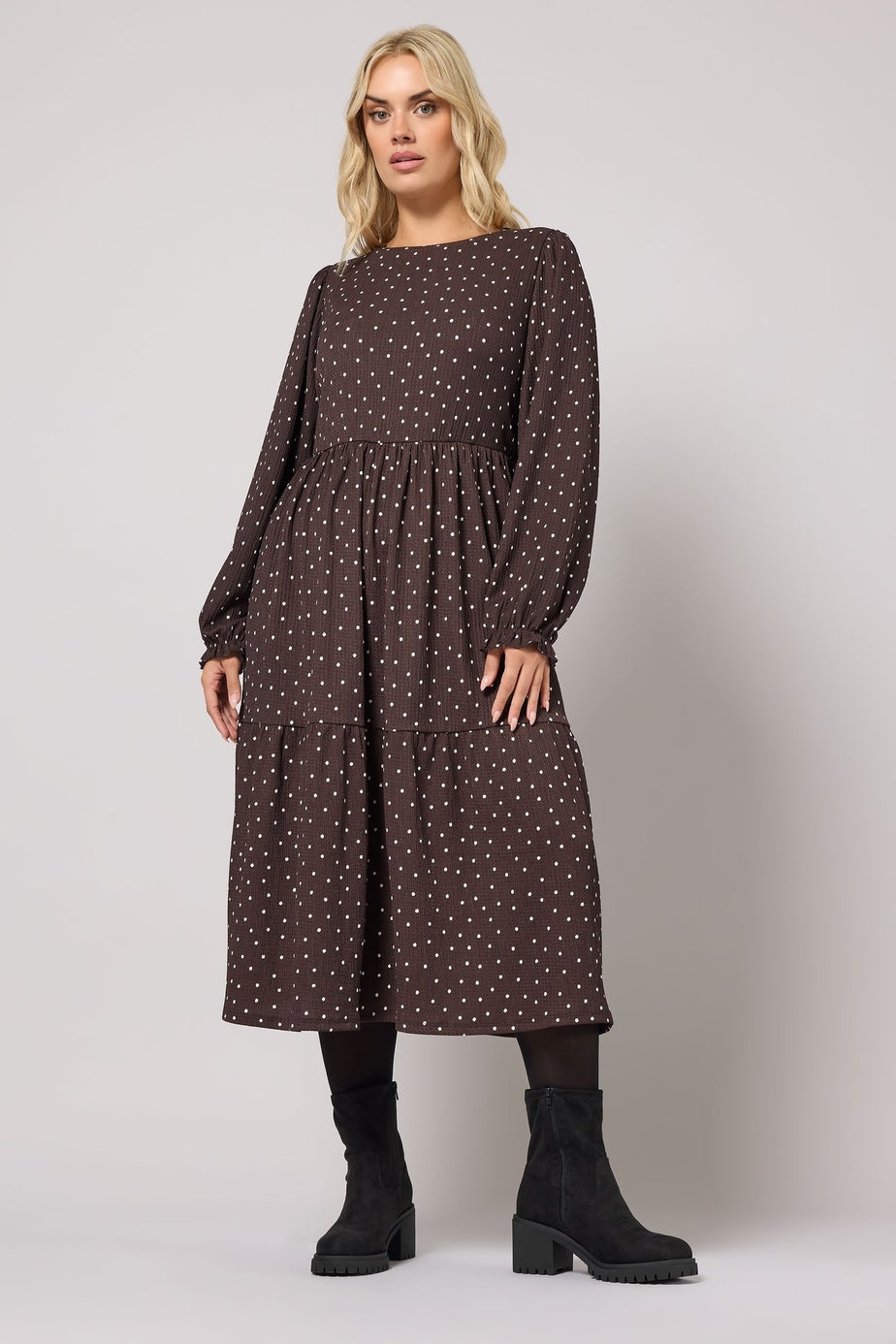 Yours Curve Chocolate Brown Polka Dot Textured Maxi Dress