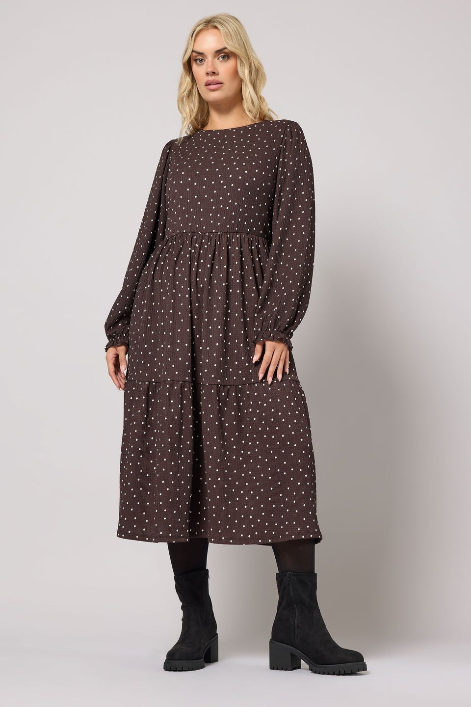 Yours Curve Chocolate Brown Polka Dot Textured Maxi Dress