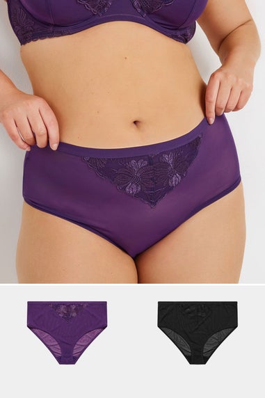 Yours 2 Pack Curve Purple & Black Floral Lace Briefs