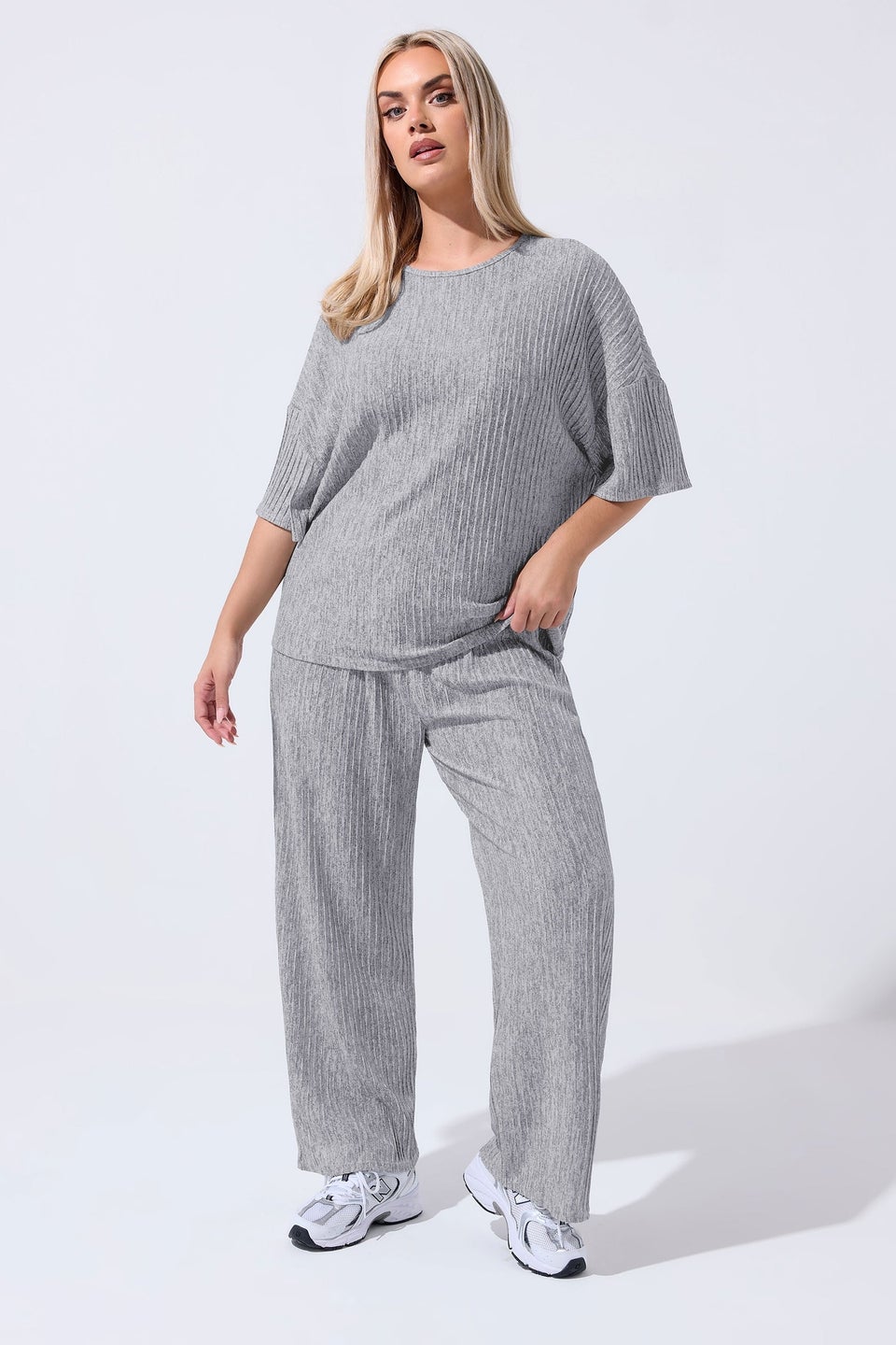 Yours Limited Curve Grey Plisse Wide Leg Trousers