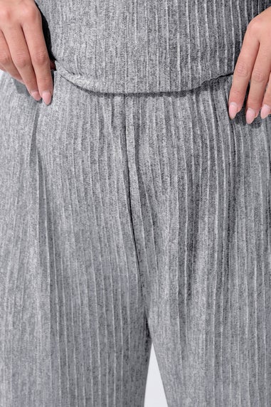 Yours Limited Curve Grey Plisse Wide Leg Trousers