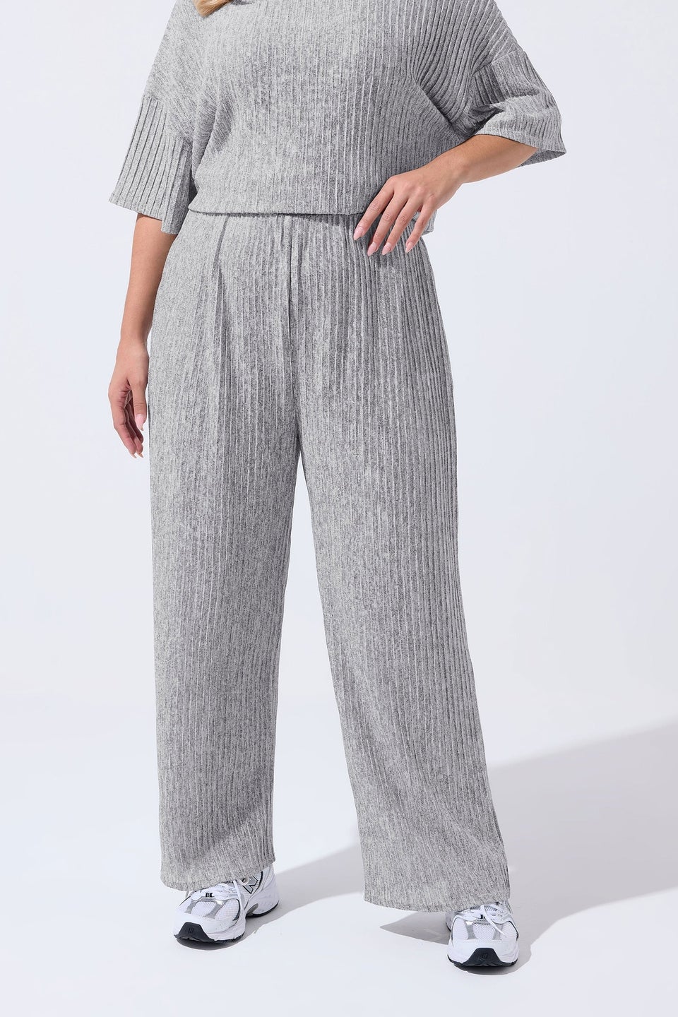 Yours Limited Curve Grey Plisse Wide Leg Trousers
