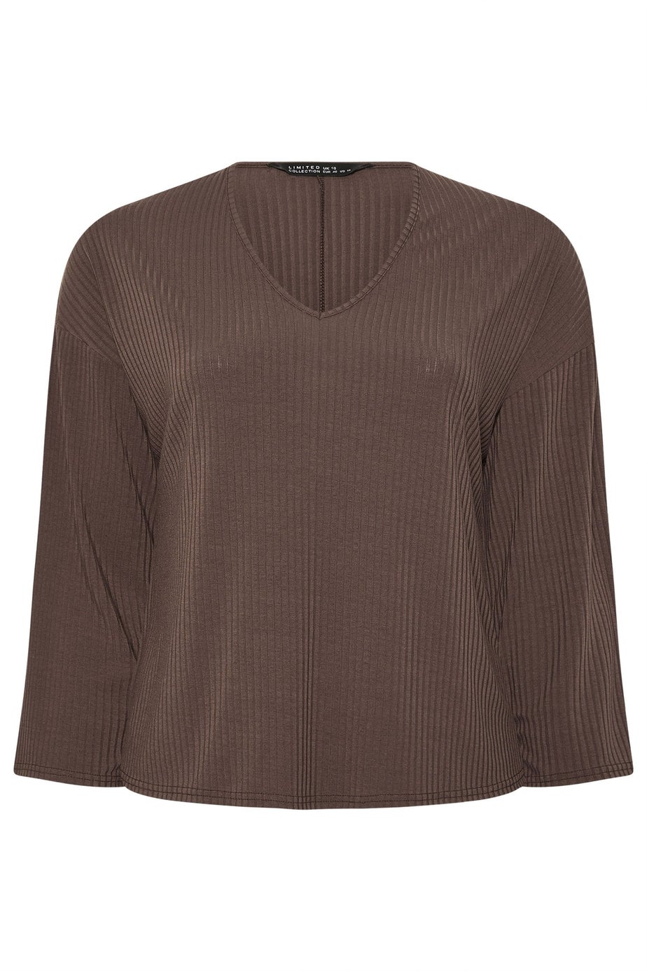 Yours Limited Curve Brown Ribbed V-Neck Top