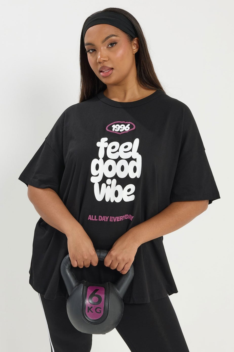 Yours Active Curve Black 'Feel Good Vibe' T-Shirt
