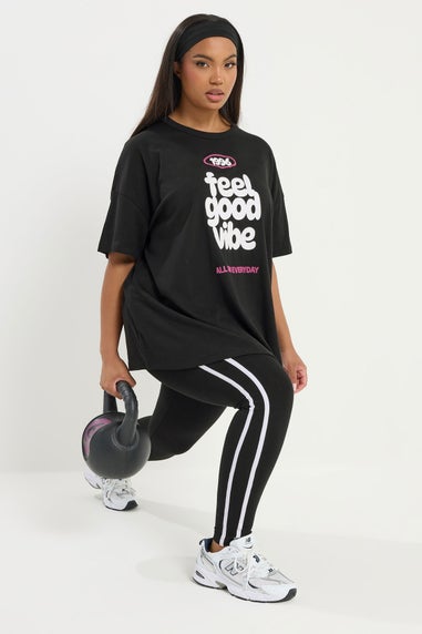Yours Active Curve Black 'Feel Good Vibe' T-Shirt