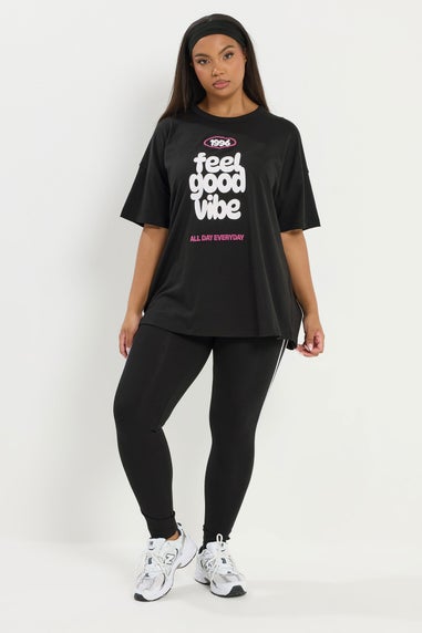 Yours Active Curve Black 'Feel Good Vibe' T-Shirt