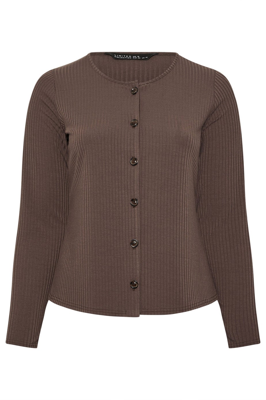 Yours Limited Curve Brown Ribbed Button Through Top