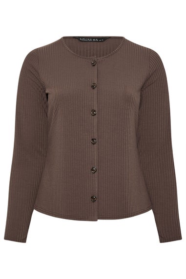 Yours Limited Curve Brown Ribbed Button Through Top