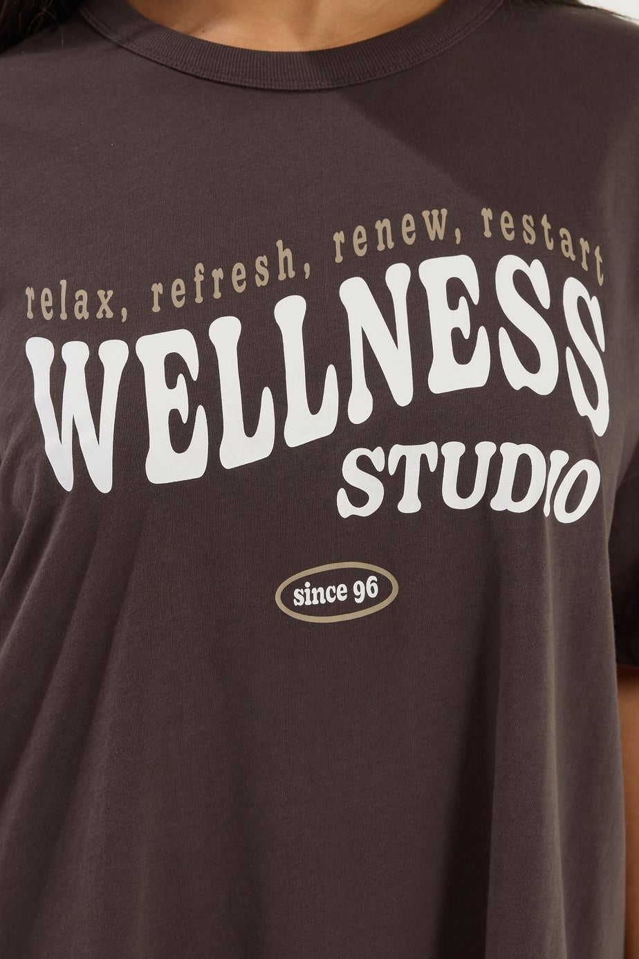 Yours Active Curve Chocolate Brown 'Wellness Studio' T-Shirt