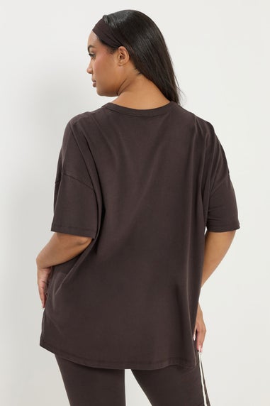 Yours Active Curve Chocolate Brown 'Wellness Studio' T-Shirt