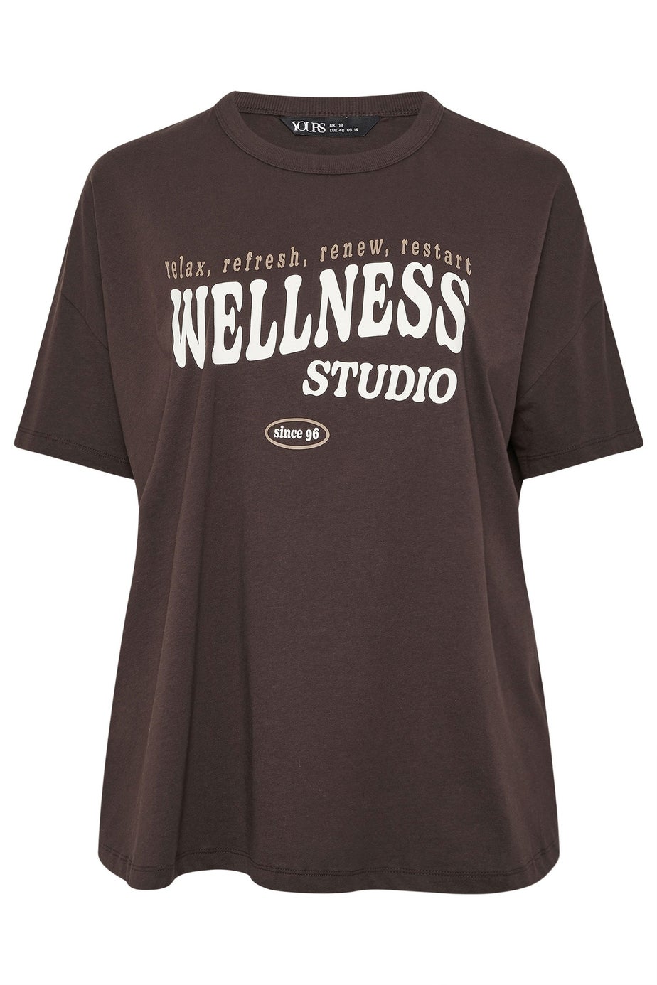 Yours Active Curve Chocolate Brown 'Wellness Studio' T-Shirt