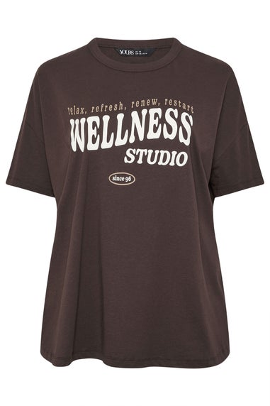 Yours Active Curve Chocolate Brown 'Wellness Studio' T-Shirt