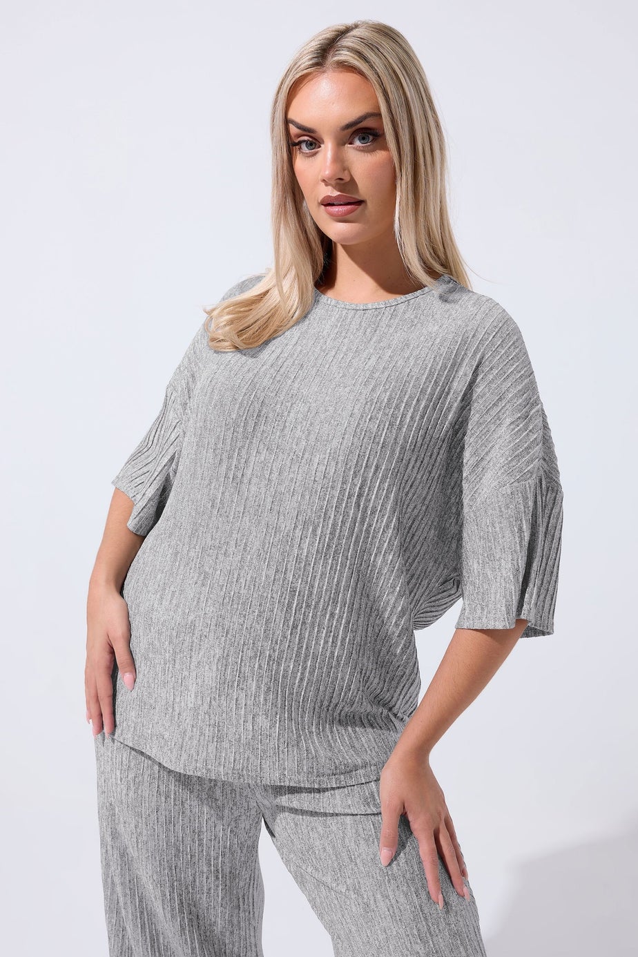 Yours Limited Curve Grey Plisse Top