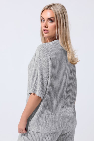Yours Limited Curve Grey Plisse Top