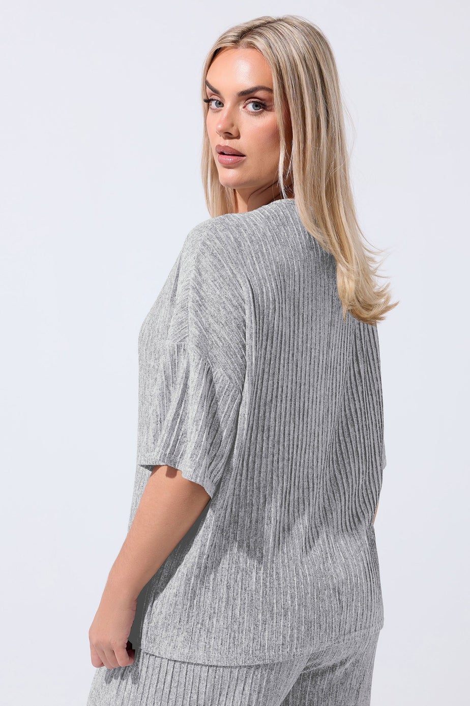 Yours Limited Curve Grey Plisse Top