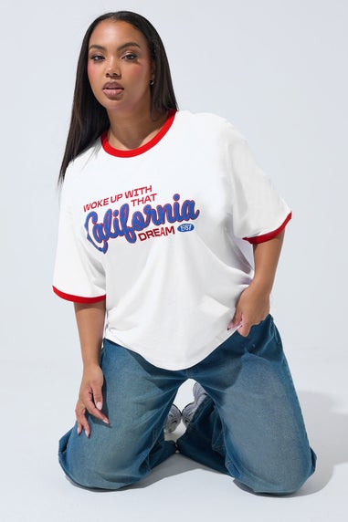 Yours Limited Curve White 'California' Varsity Ringer T-Shirt