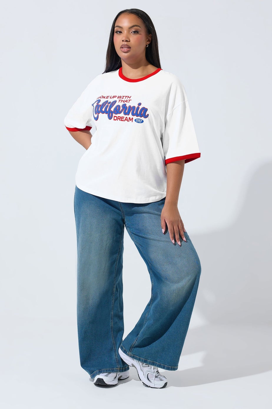 Yours Limited Curve White 'California' Varsity Ringer T-Shirt