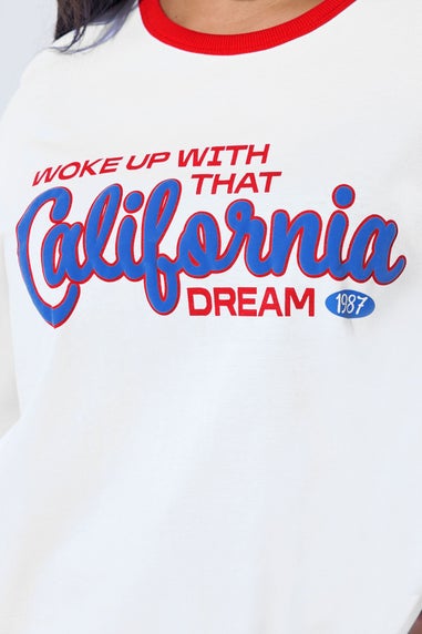 Yours Limited Curve White 'California' Varsity Ringer T-Shirt