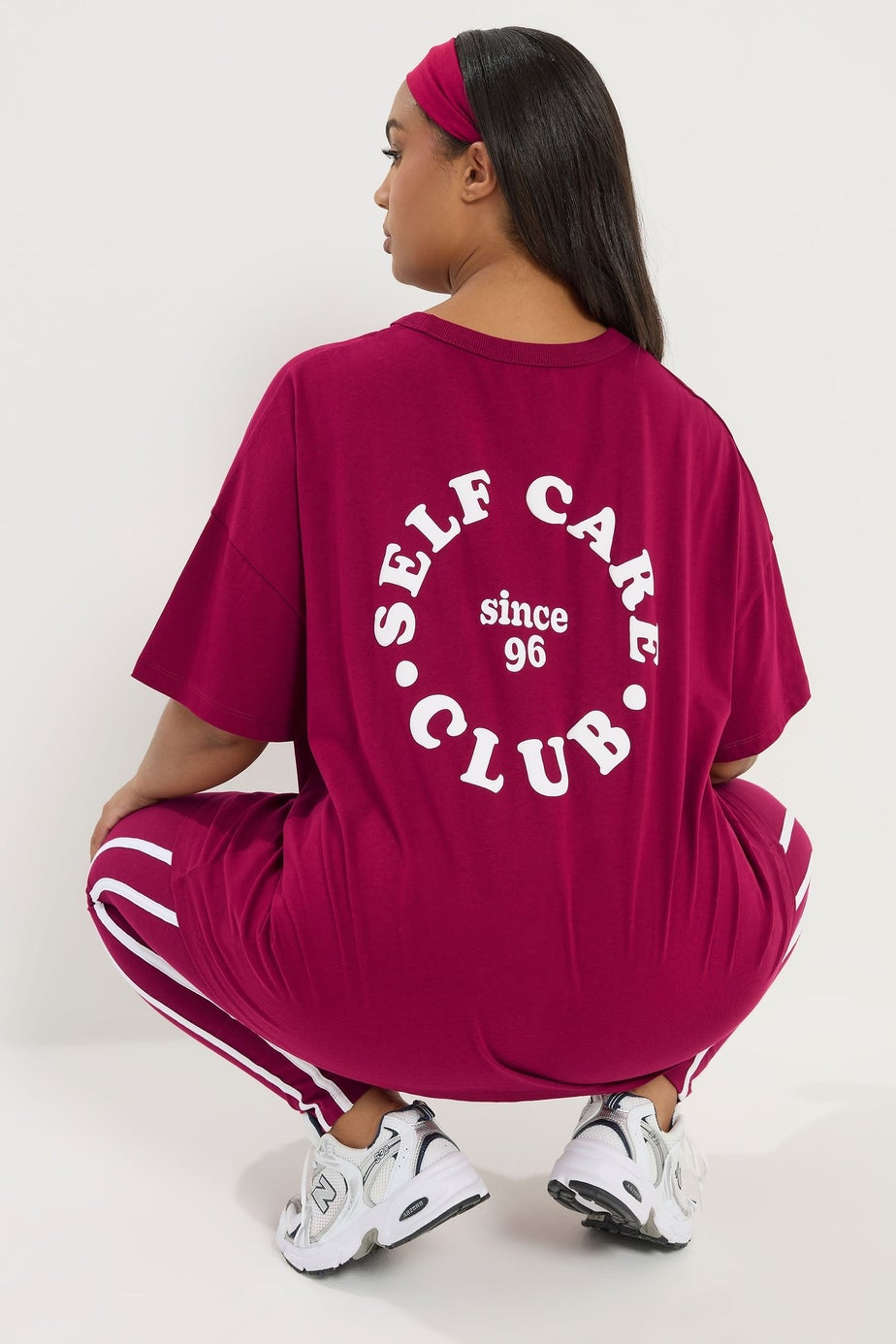Yours Active Curve Burgundy Red 'Self Care Club' T-Shirt