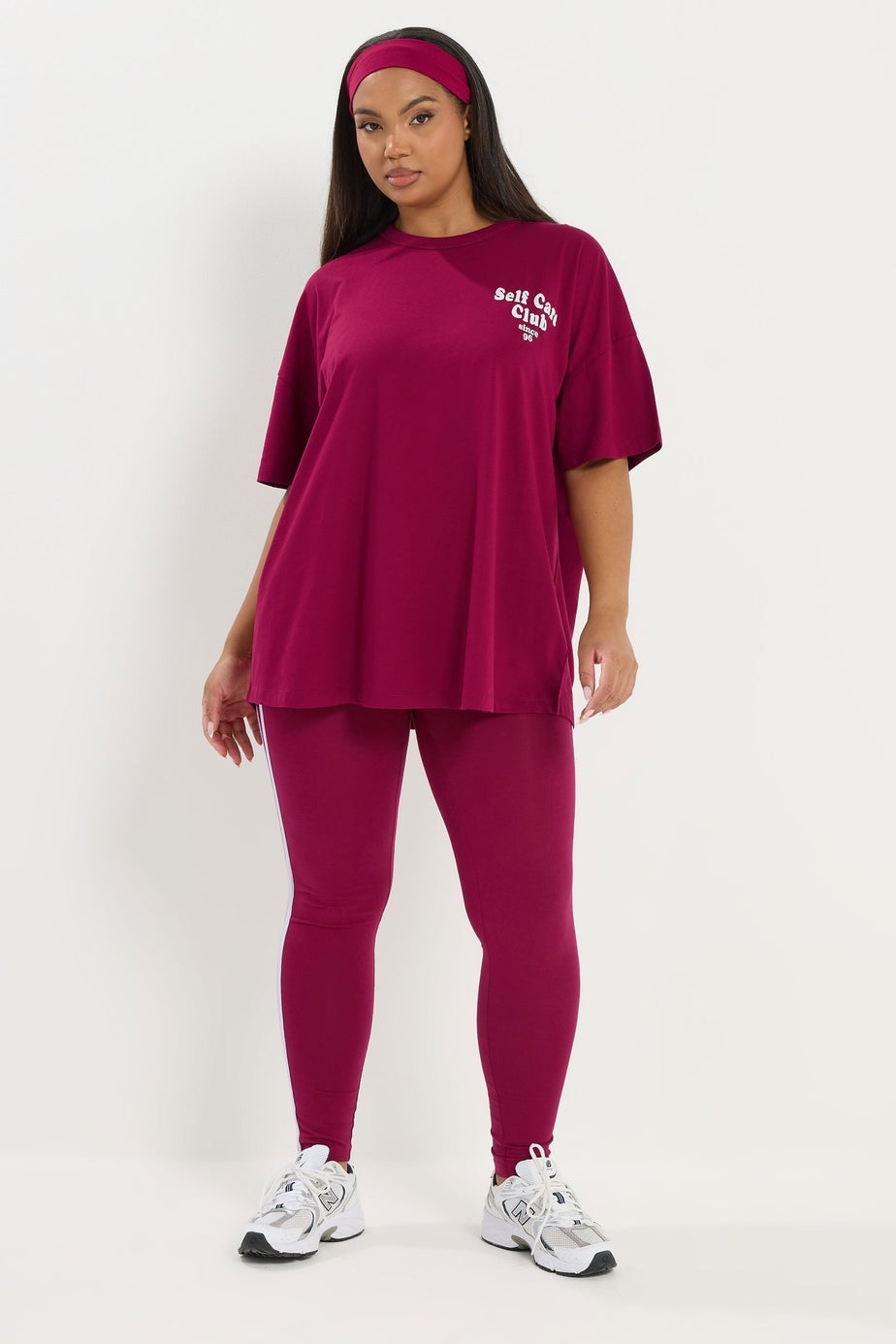 Yours Active Curve Burgundy Red 'Self Care Club' T-Shirt