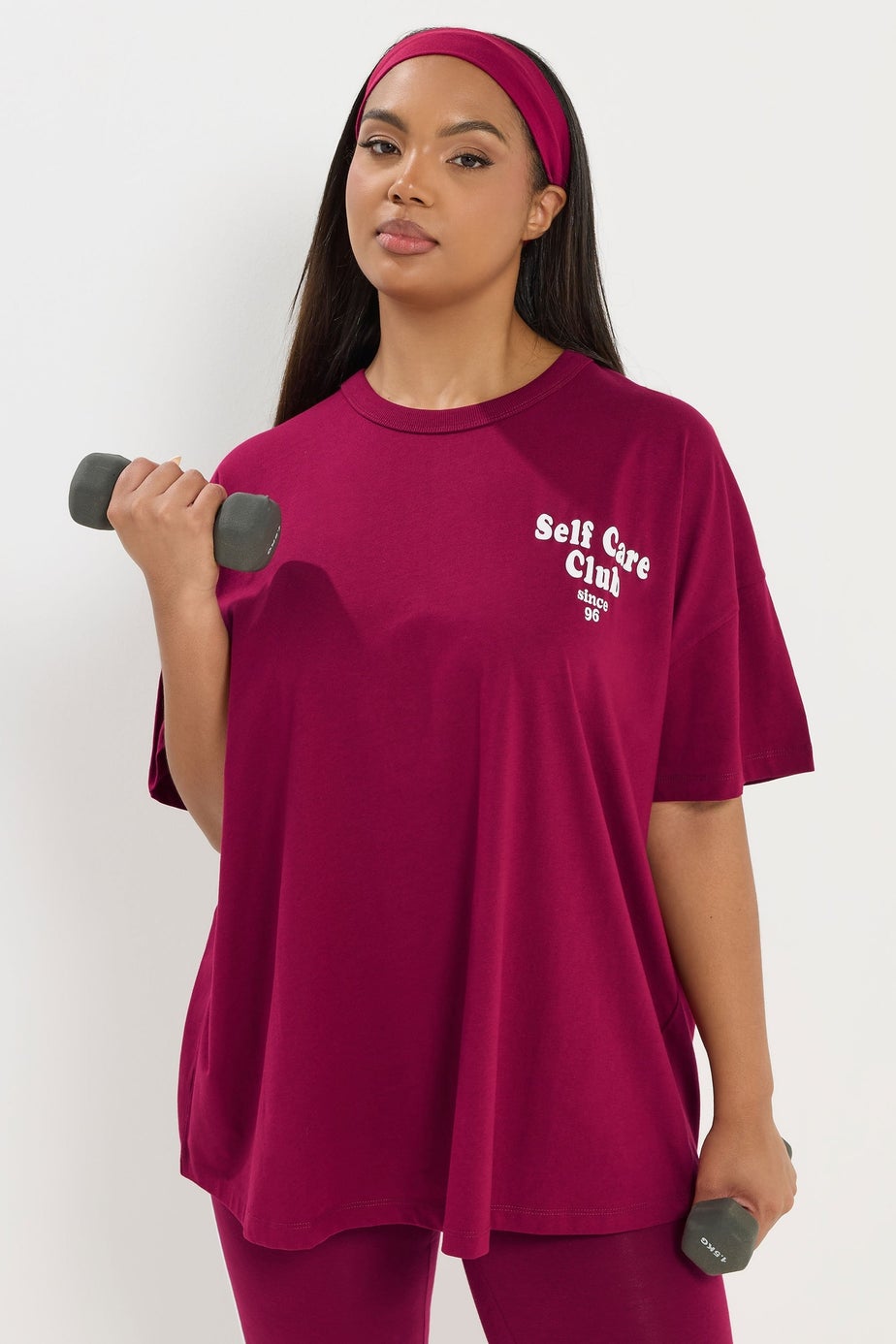 Yours Active Curve Burgundy Red 'Self Care Club' T-Shirt