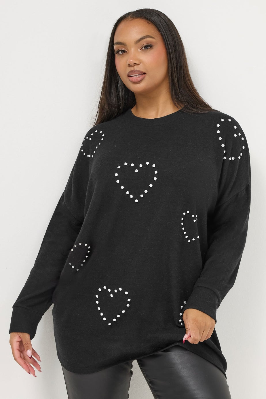 Yours Curve Black Diamante Heart Jumper