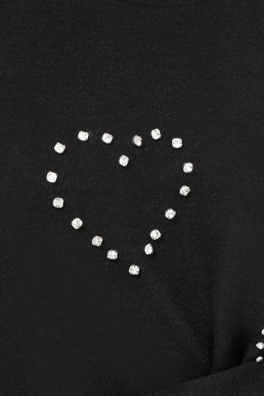 Yours Curve Black Diamante Heart Jumper