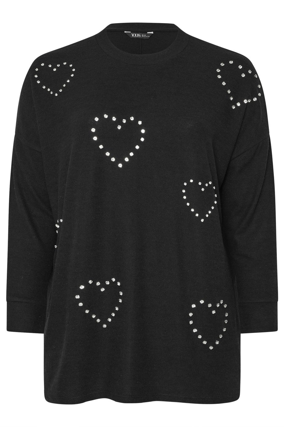 Yours Curve Black Diamante Heart Jumper