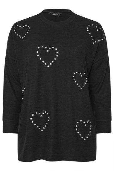 Yours Curve Black Diamante Heart Jumper