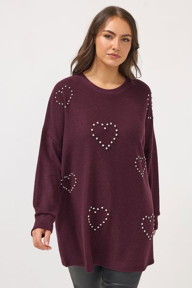 Yours Curve Purple Diamante Soft Touch Jumper