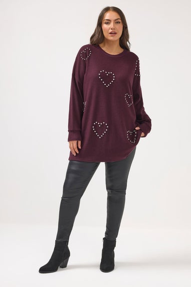 Yours Curve Purple Diamante Soft Touch Jumper