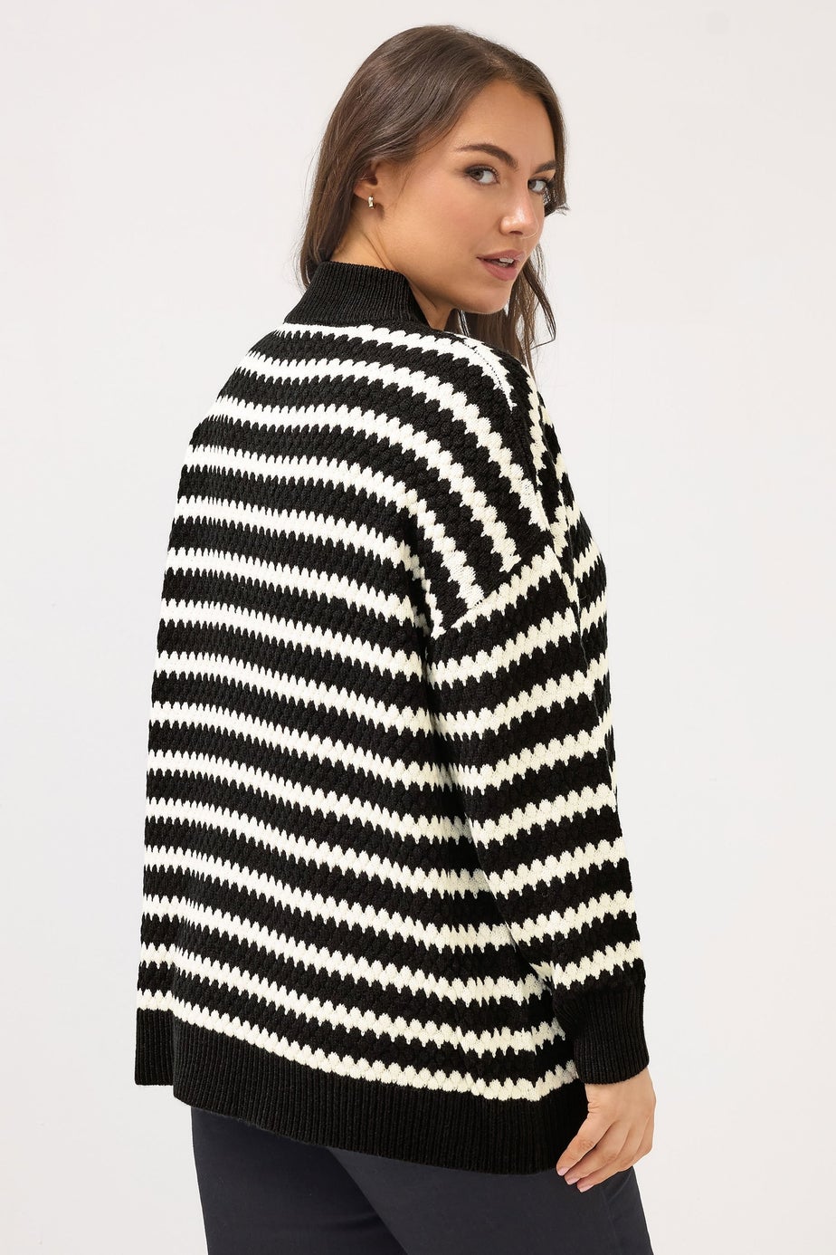 Yours Curve Black Scallop Stripe Quarter Zip Jumper