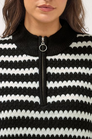 Yours Curve Black Scallop Stripe Quarter Zip Jumper