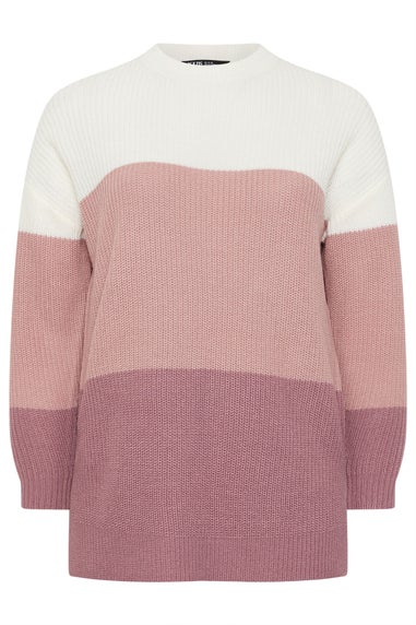Yours Curve Pink & Cream Colourblock Stripe Jumper