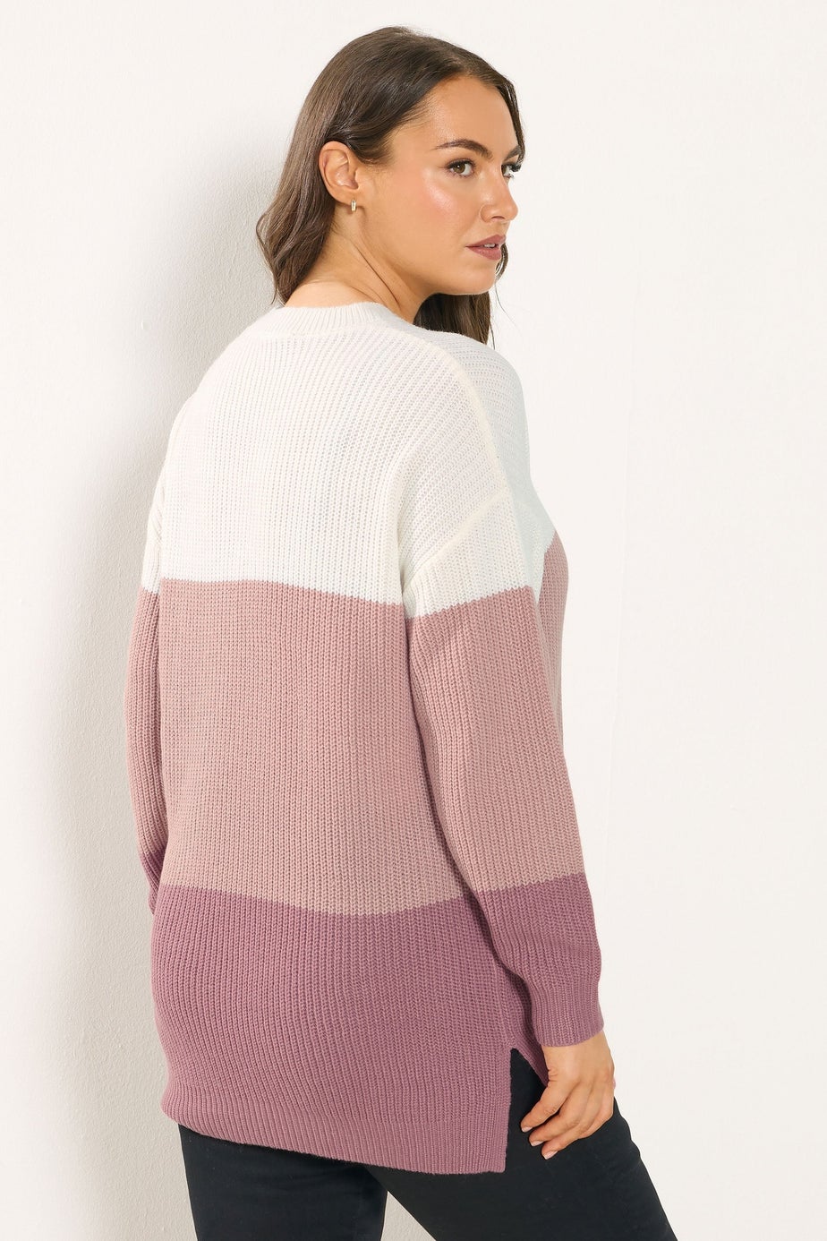 Yours Curve Pink & Cream Colourblock Stripe Jumper