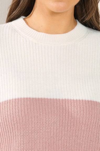 Yours Curve Pink & Cream Colourblock Stripe Jumper