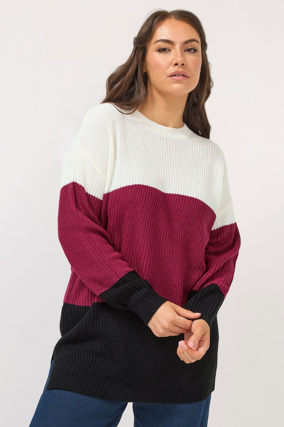Yours Curve Red Colourblock Jumper
