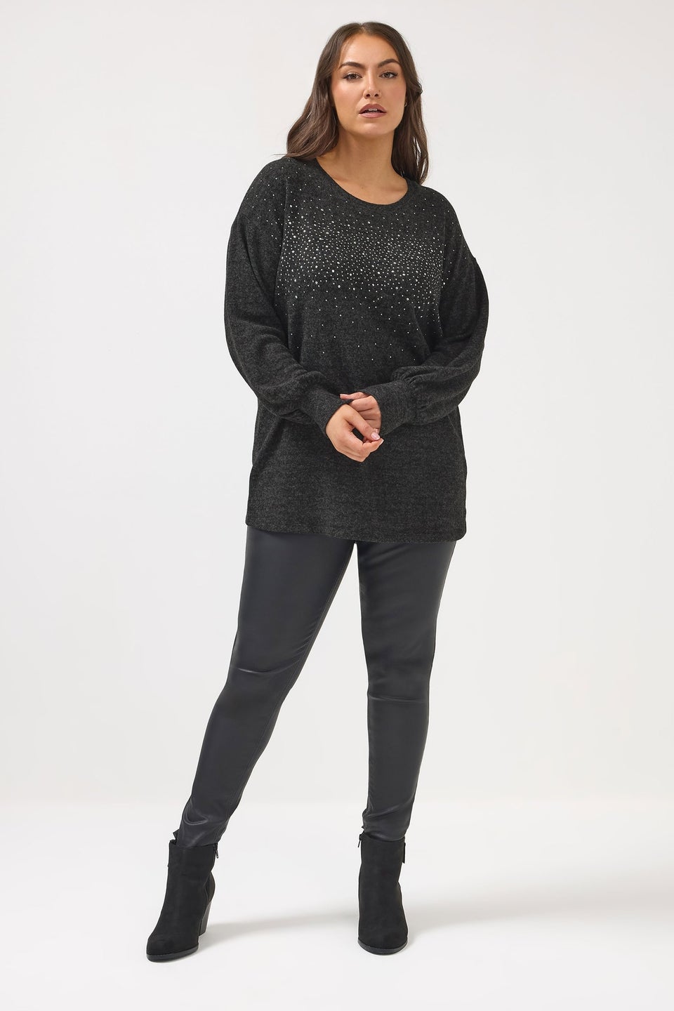 Yours Curve Charcoal Grey Studded Jumper