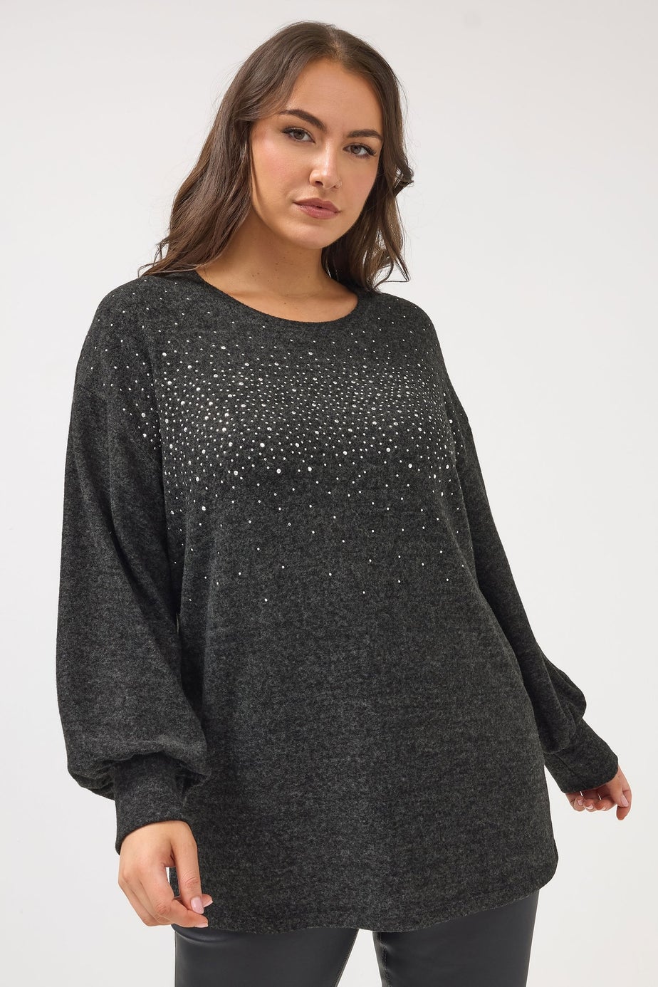 Yours Curve Charcoal Grey Studded Jumper