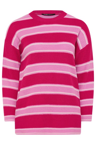 Yours Curve Pink Stripe Drop Shoulder Jumper