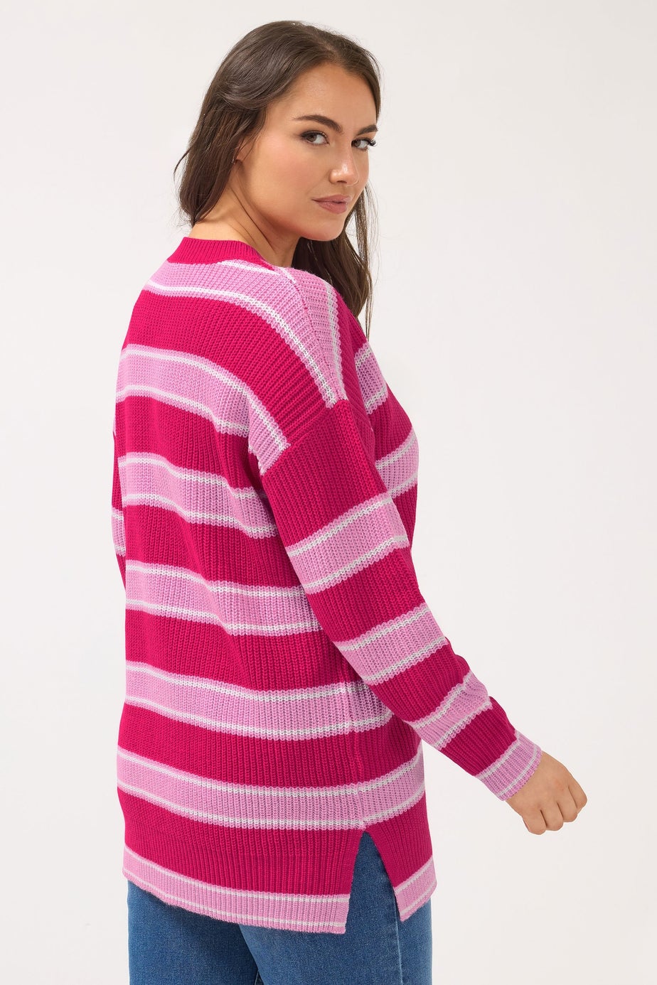 Yours Curve Pink Stripe Drop Shoulder Jumper