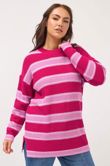 Yours Curve Pink Stripe Drop Shoulder Jumper