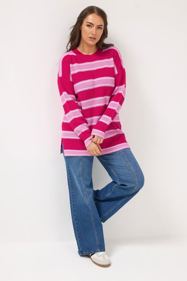 Yours Curve Pink Stripe Drop Shoulder Jumper