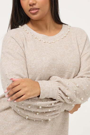 Yours Curve Natural Brown Pearl Embellished Jumper