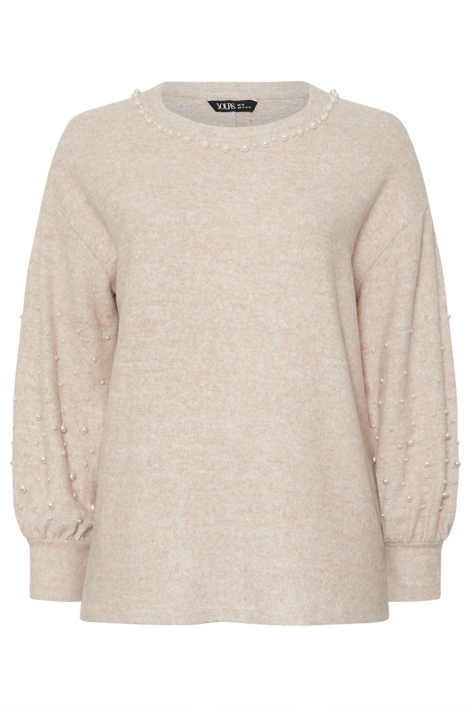 Yours Curve Natural Brown Pearl Embellished Jumper