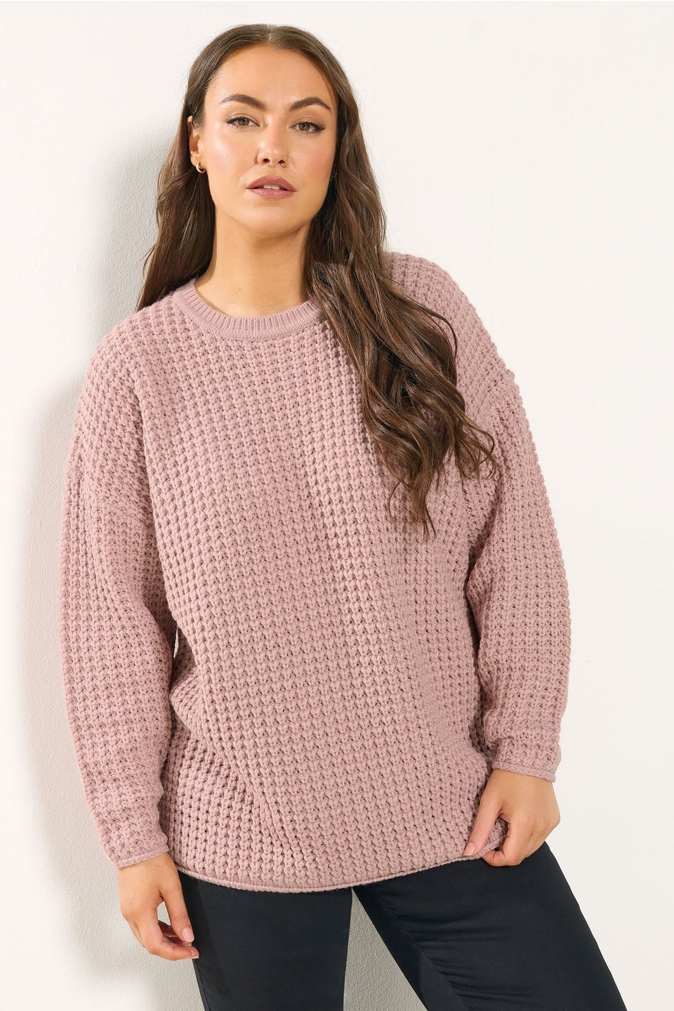 Yours Curve Light Pink Waffle Knit Jumper