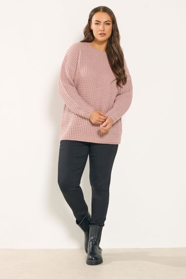 Yours Curve Light Pink Waffle Knit Jumper