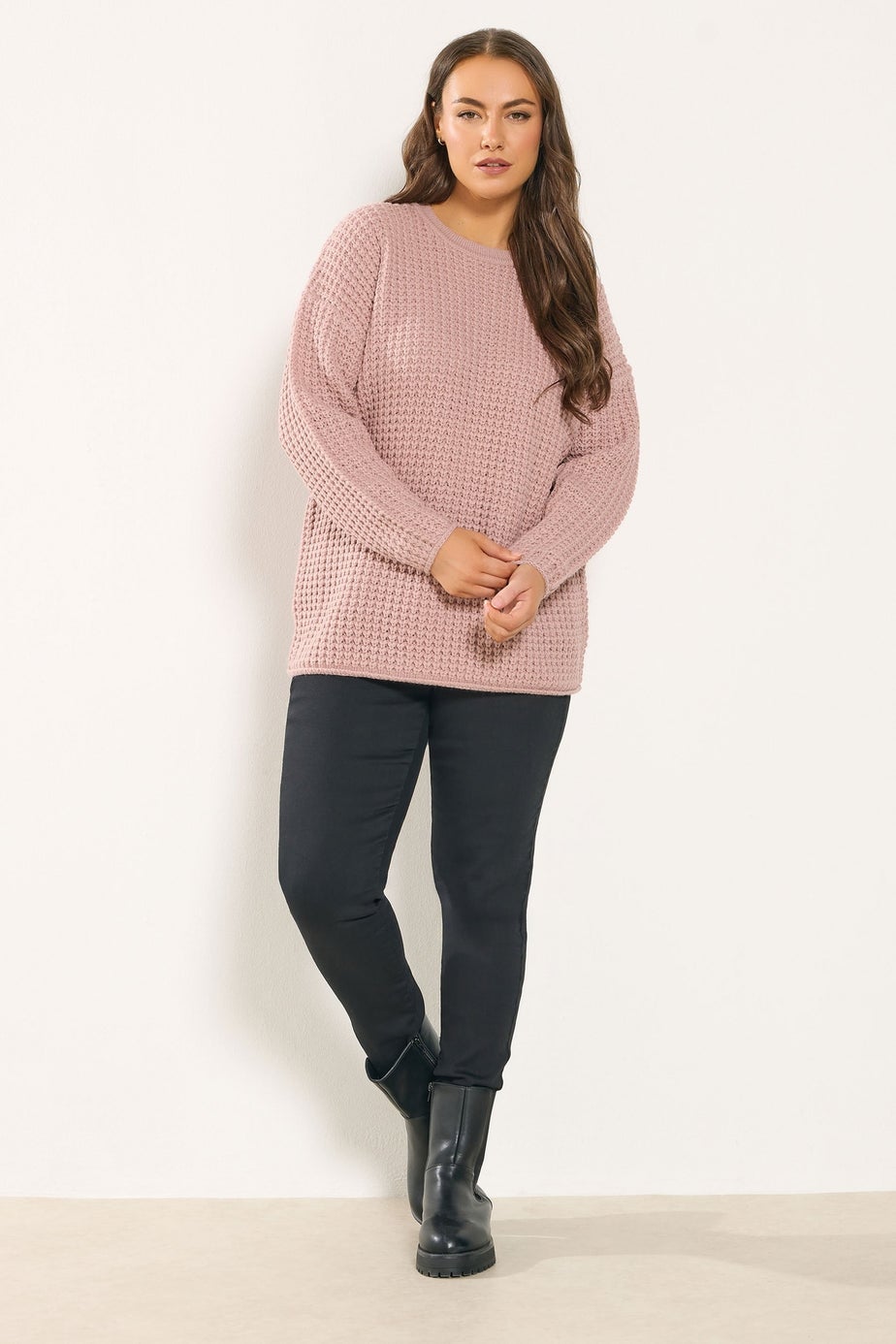 Yours Curve Light Pink Waffle Knit Jumper