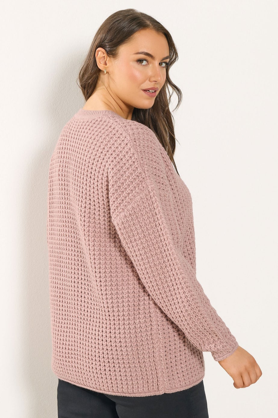 Yours Curve Light Pink Waffle Knit Jumper